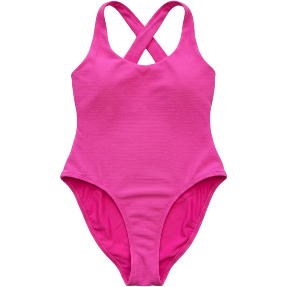 Wilo The Label Hot Pink Ribbed One Piece Swimsuit Cross Back Small‎